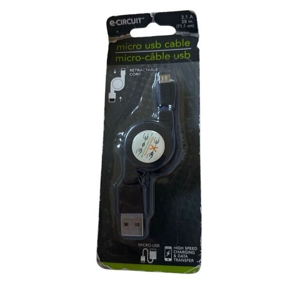 e-circuit 2.1 A 28” Micro USB Retractable Cord Cable *New* - Picture 1 of 4